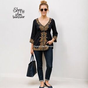 Michael Kors embroidered navy v-neck top *shop@iamwarrior